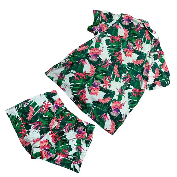 Victoria's Secret Green Floral Satin Short Pajama Set XS - Picture 3 of 7